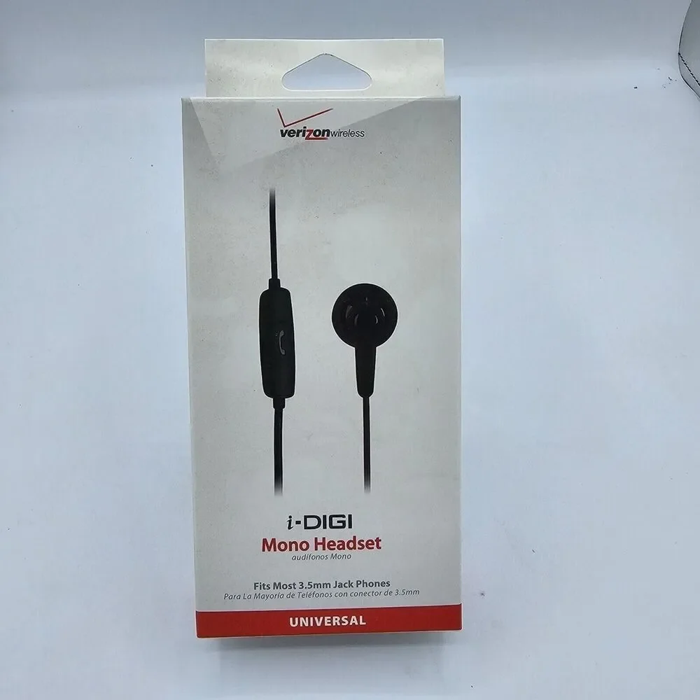 NEW Verizon i-DIGI Mono Headset, Universal (3.5mm AUX) Black, Brand New In Box